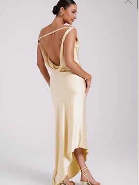 MESHKI Yvette Slip Maxi Dress with Aymmetrical Hem - Color: Butter